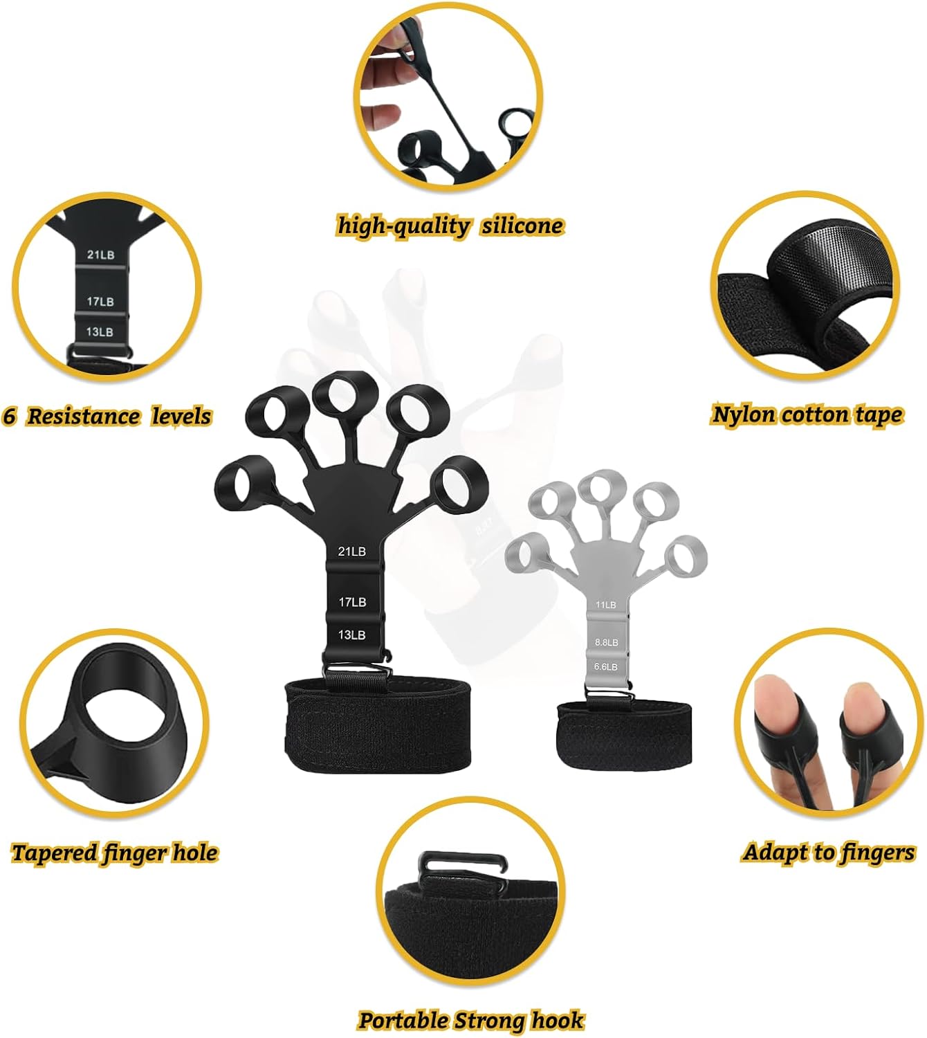 2Pcs the Gripster Wrist Exerciser Strengthener Finger Extension Exerciser Finger Resistance Bands Exercise Your FINGERS,HANDS, WRISTS and FOREARMS Enhance Your Hand Power and Relieve Pain (Black+Grey)