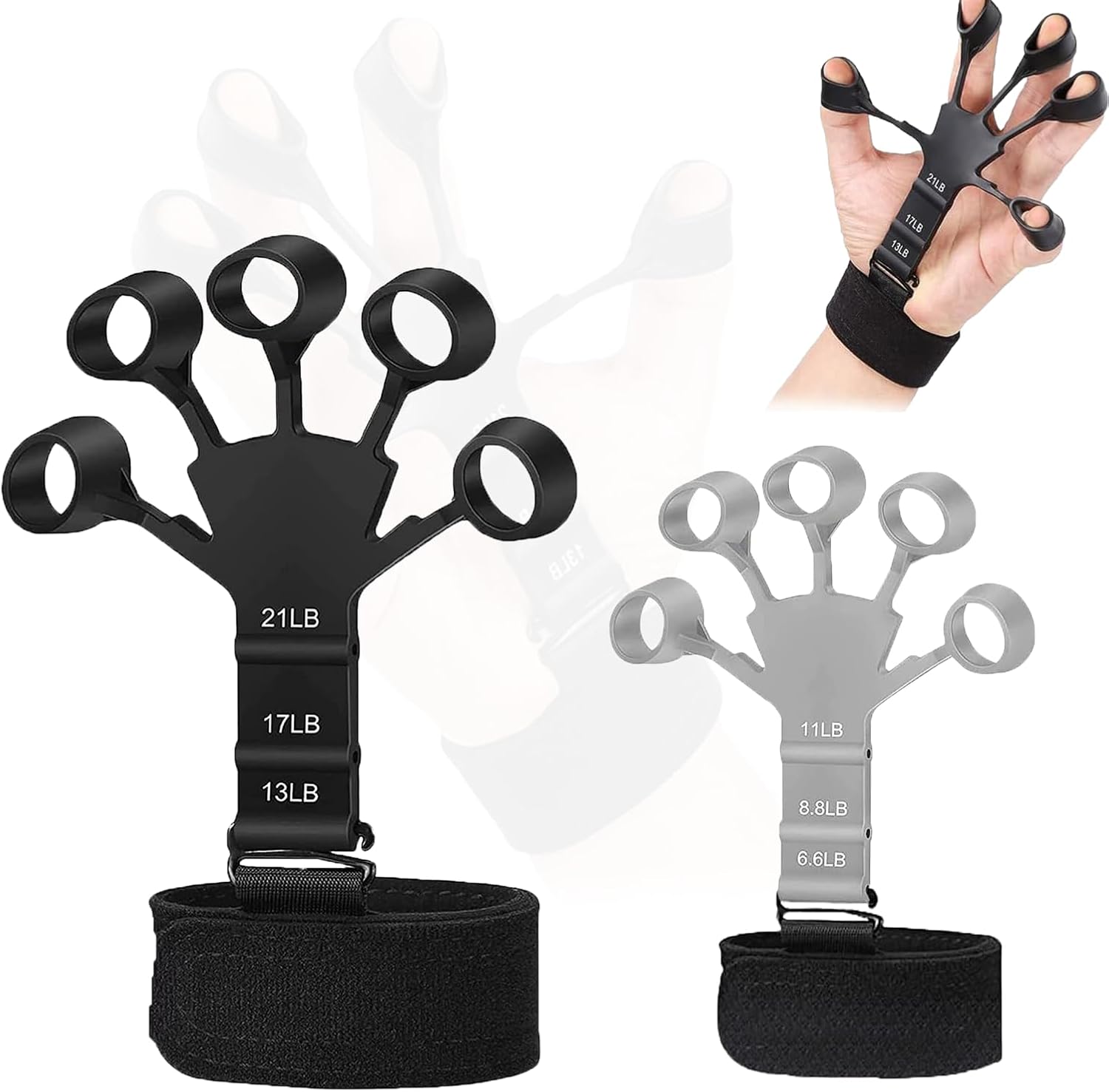 2Pcs the Gripster Wrist Exerciser Strengthener Finger Extension Exerciser Finger Resistance Bands Exercise Your FINGERS,HANDS, WRISTS and FOREARMS Enhance Your Hand Power and Relieve Pain (Black+Grey)