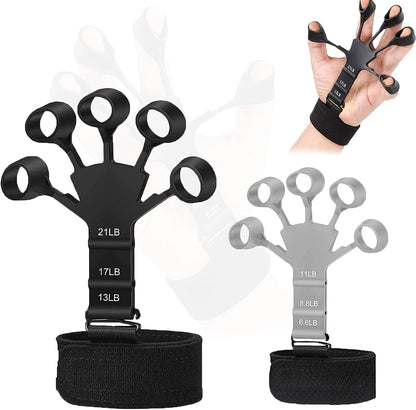 2Pcs the Gripster Wrist Exerciser Strengthener Finger Extension Exerciser Finger Resistance Bands Exercise Your FINGERS,HANDS, WRISTS and FOREARMS Enhance Your Hand Power and Relieve Pain (Black+Grey)