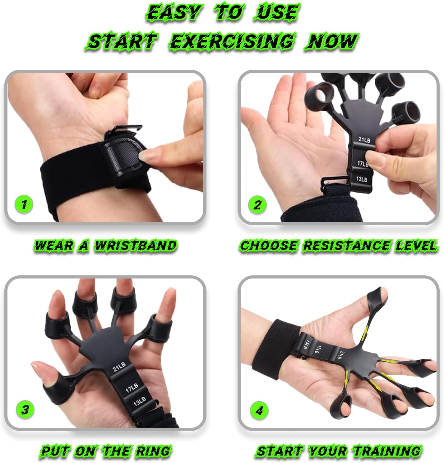 2Pcs the Gripster Wrist Exerciser Strengthener Finger Extension Exerciser Finger Resistance Bands Exercise Your FINGERS,HANDS, WRISTS and FOREARMS Enhance Your Hand Power and Relieve Pain (Black+Grey)